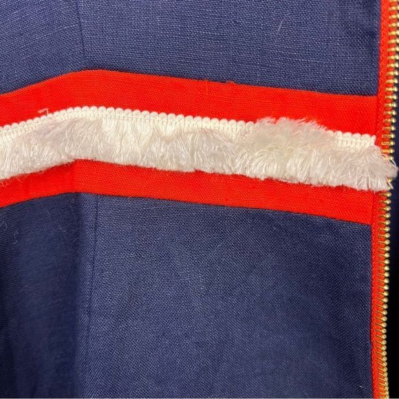Sail to Sable Raw Trim Details Blue Red Linen Dress Size 10 - Picture 5 of 12